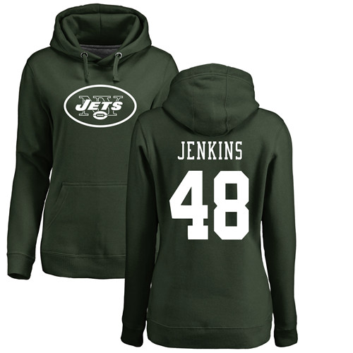 New York Jets Green Women Jordan Jenkins Name and Number Logo NFL Football #48 Pullover Hoodie Sweatshirts->nfl t-shirts->Sports Accessory